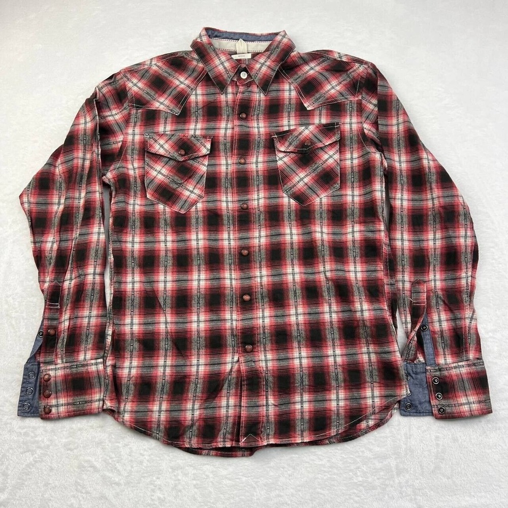 Back Number Shirt Men‎ Medium Red Black Plaid Button Down Long Sleeves M